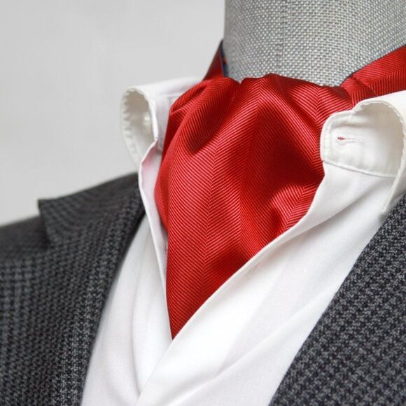 Men's Silk Cravat Ascot Red Black ornament‎ Reversible Silk Ascot A157 - Picture 4 of 8